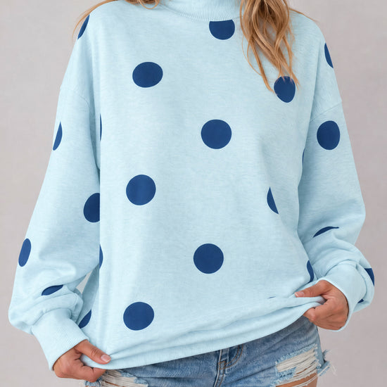 Mock Neck Long Sleeve Polka Dot Sweatshirts - Fisoew