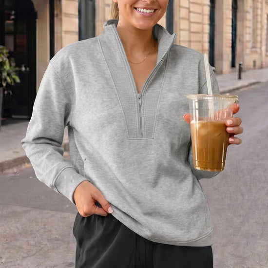 Mock Turtleneck Half Zip Sweatshirts - Fisoew