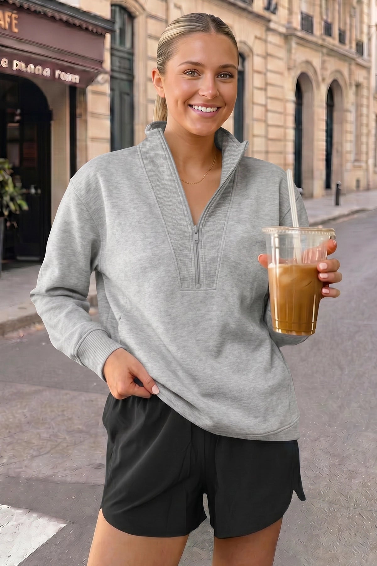Mock Turtleneck Half Zip Sweatshirts - Fisoew