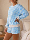 Plaid Sweatshirt With Drawstring Short Sets