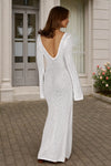 Fisoew Women's White Long Sleeve Sexy Bodycon Summer Knit Dresses - Fisoew