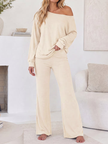 Off Shoulder Top With Flared Pants Sets