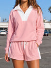 Half Zip Sweatshirt With Drawstring Short Sets
