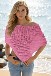 Fisoew Women's Pink Sheer Shawl Boho Crochet Cover Ups - Fisoew