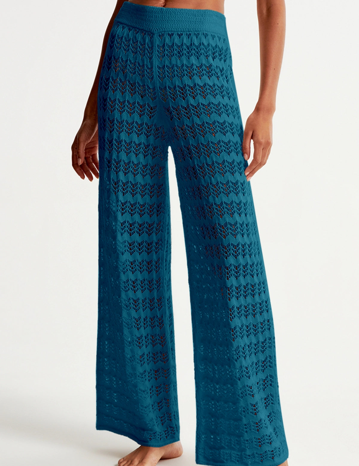 Fisoew Women‘s Navy Crochet Sheer Mesh Cover Up Pants - Fisoew