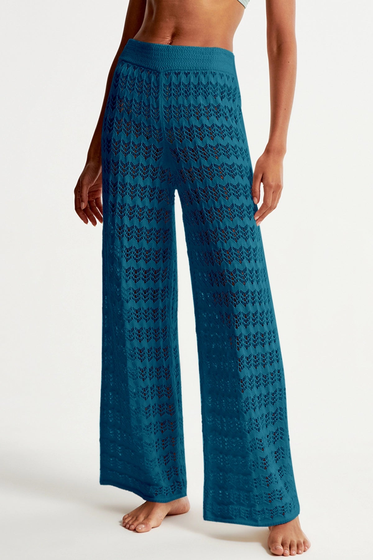 Fisoew Women‘s Navy Crochet Sheer Mesh Cover Up Pants - Fisoew