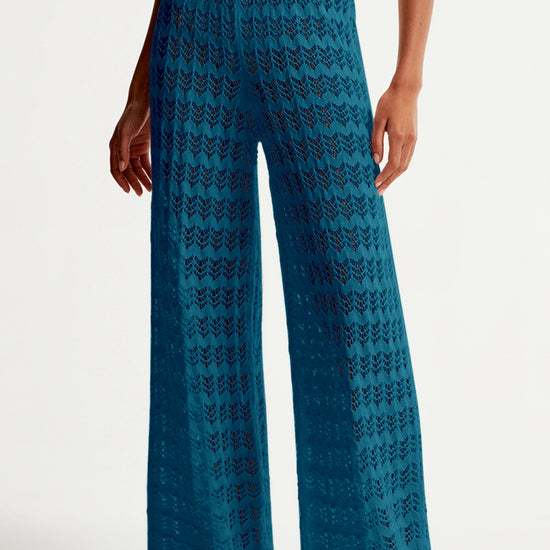 Fisoew Women¡®s Navy Crochet Sheer Mesh Cover Up Pants - Fisoew