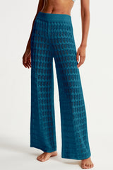 Fisoew Women‘s Navy Crochet Sheer Mesh Cover Up Pants