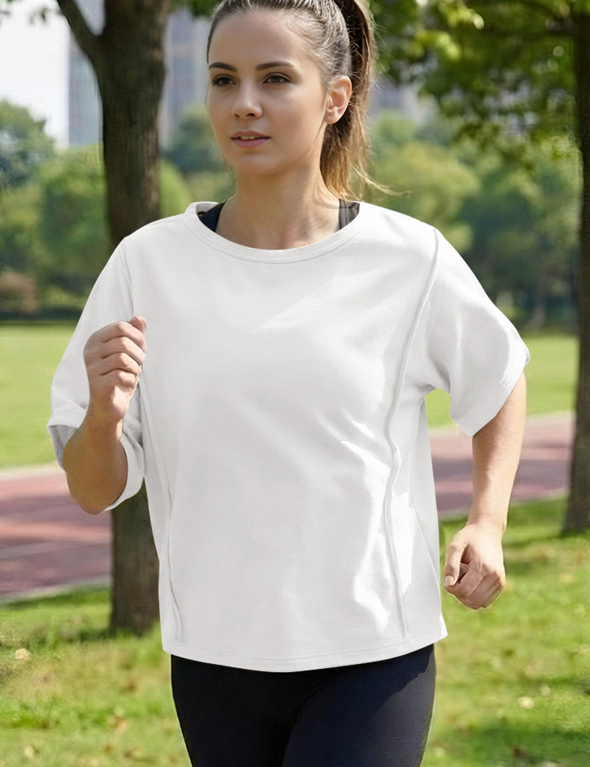 Fisoew Women's White Oversized Crop Tops Summer T-Shirt - Fisoew