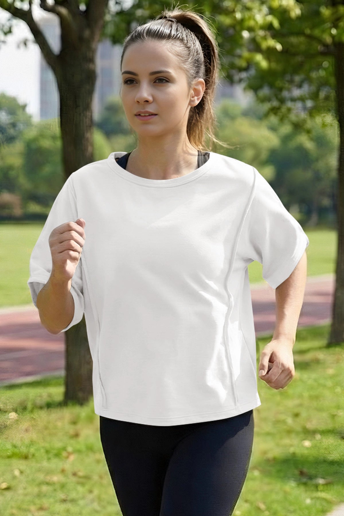 Fisoew Women's White Oversized Crop Tops Summer T-Shirt - Fisoew