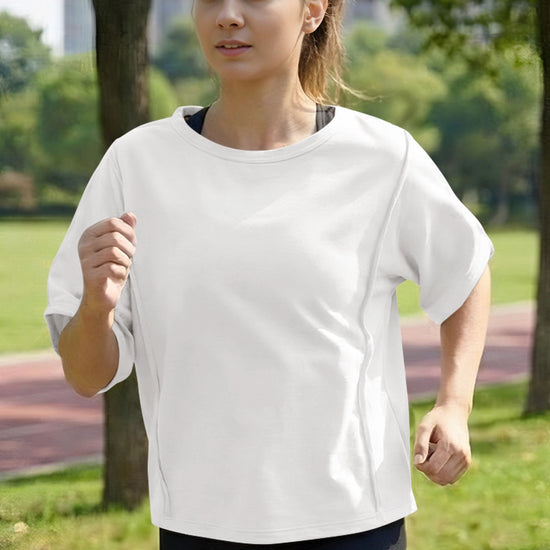 Fisoew Women's White Oversized Crop Tops Summer T-Shirt - Fisoew