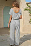 Womens Grey Off-the-Shoulder Casual Wide Leg Jumpsuit Fisoew - Fisoew