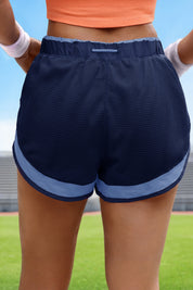 Fisoew Women's Dark Blue 2 in 1 Running High Split Athletic Shorts - Fisoew