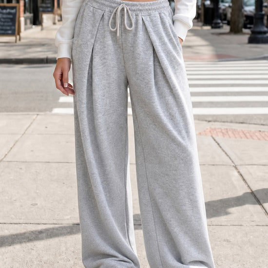 Solid Wide Leg High Waist Pants - Fisoew