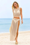 Fisoew Women's Apricot 2 Piece Sleeveless Crochet Swim Cover Ups - Fisoew
