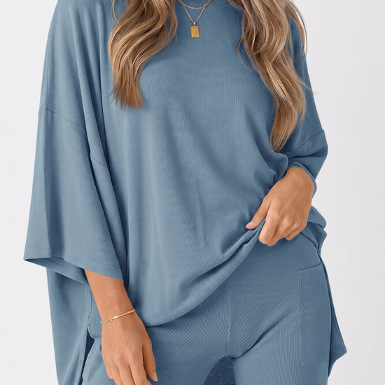 Oversized T-Shirt With Biker Short Lounge Sets - Fisoew