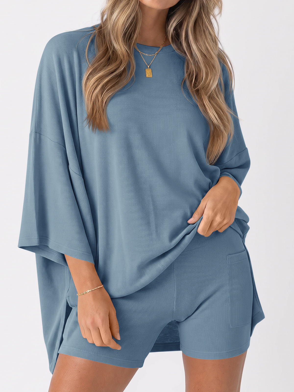 Oversized T-Shirt With Biker Short Lounge Sets - Fisoew
