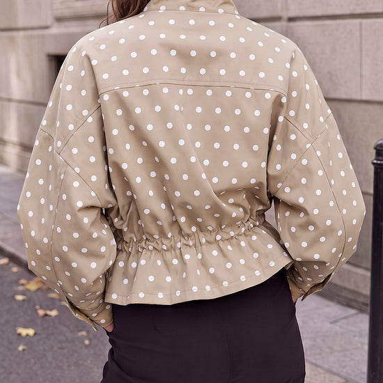 Zip Up Polka Dot Drwatring Jackets - Fisoew