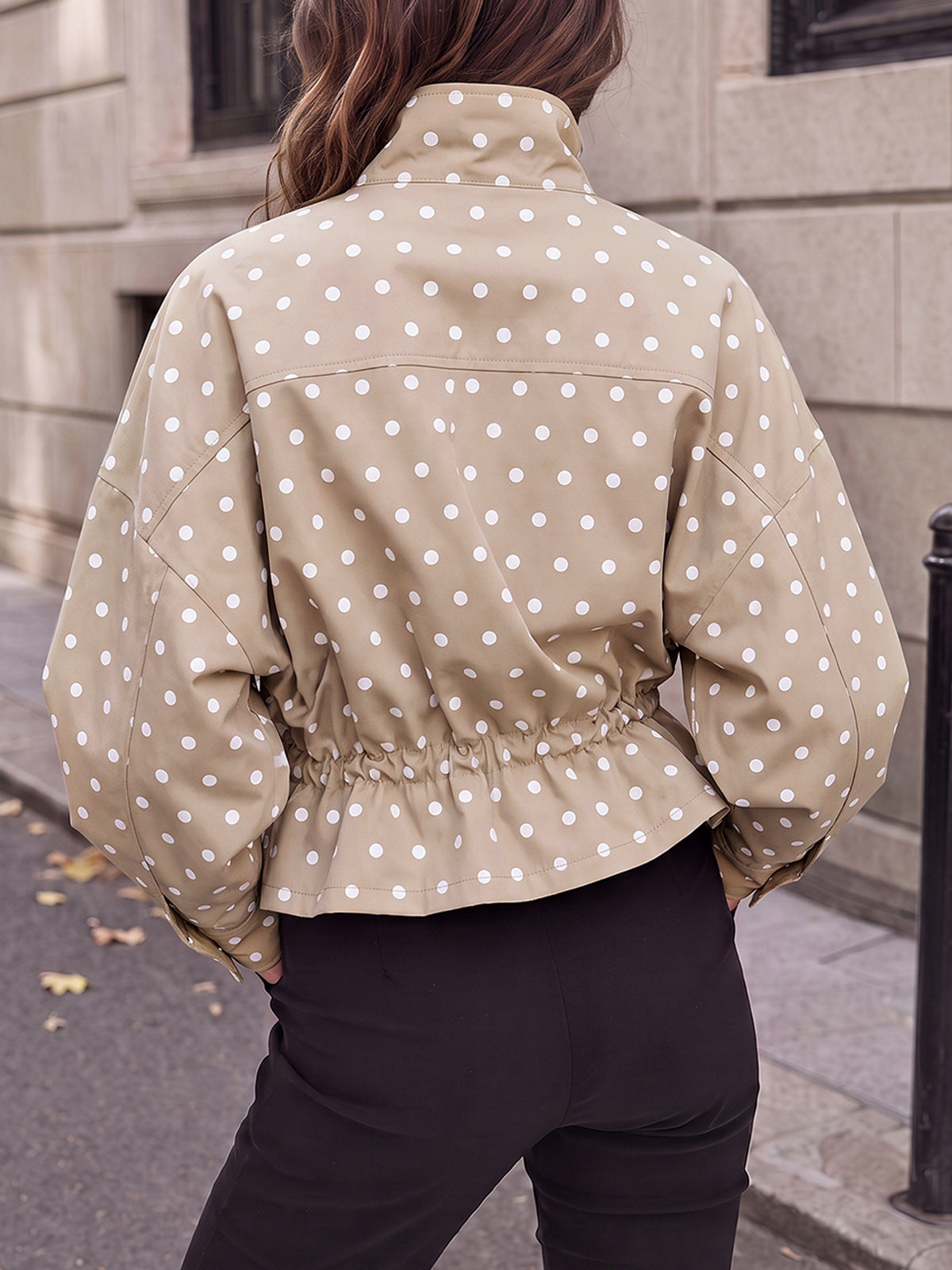 Zip Up Polka Dot Drwatring Jackets - Fisoew