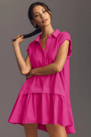 Fisoew Women's Bright Pink Oversized Patchwork Mini Dress
