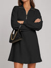Half Zip Pleated Collared Sweatshirt Dresses