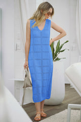 Fisoew Women's Light Blue Boho Knit Sleeveless Dress