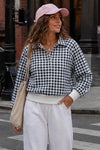 Plaid Print Lapel Neck Crop Sweatshirts