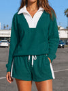 Half Zip Sweatshirt With Drawstring Short Sets