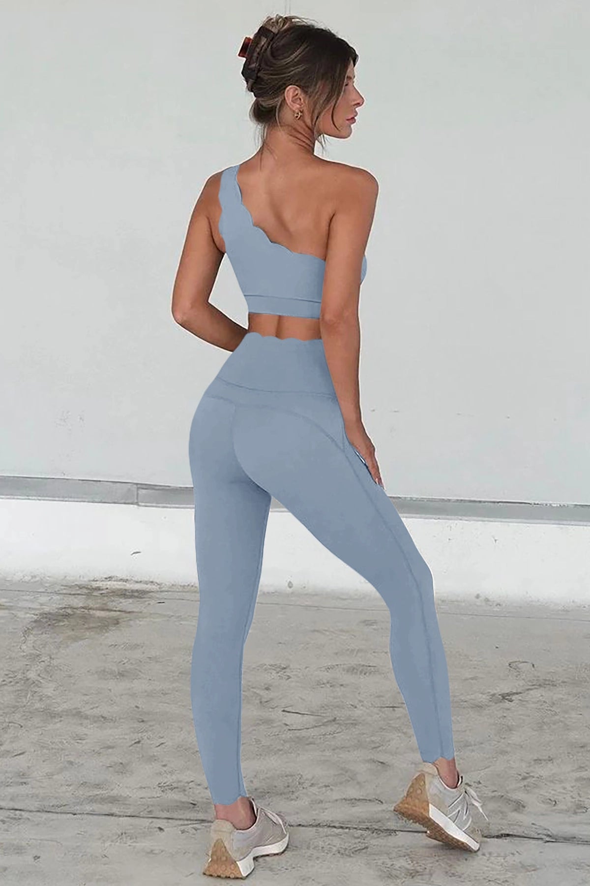 Fisoew Women's Light Blue High Waisted Leggings Workout Sets - Fisoew