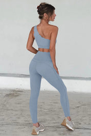 Fisoew Women's Light Blue High Waisted Leggings Workout Sets - Fisoew