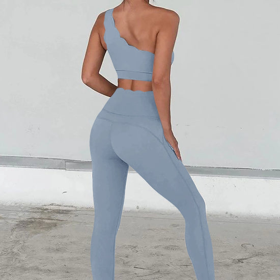 Fisoew Women's Light Blue High Waisted Leggings Workout Sets - Fisoew