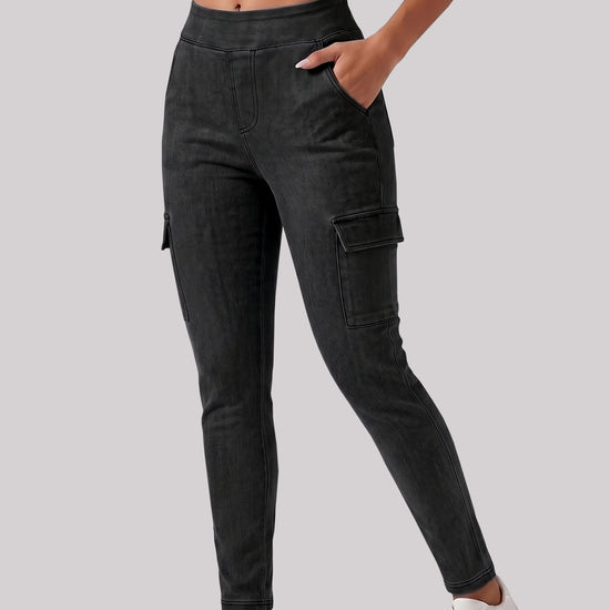 High Waisted Skinny Cargo Jeans - Fisoew