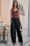 Fisoew Women's Black Barrel Baggy Cargo Pants - Fisoew
