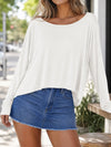 Off Shoulder Solid Long Sleeve T-Shirts - Fisoew