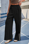 Fisoew Women's Black Baggy Elastic Wide Leg Pants - Fisoew