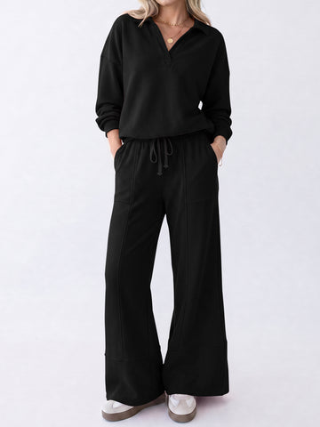 Long Sleeve Top With Wide Leg Pants Sets