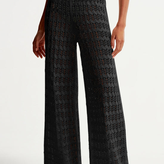 Fisoew Women¡®s Black Crochet Sheer Mesh Cover Up Pants - Fisoew