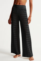 Fisoew Women‘s Black Crochet Sheer Mesh Cover Up Pants