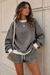 Striped Mock Neck Tops With Short Sets