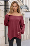 Oversized Off Shoulder Ribbed Knit Tops