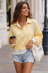 Plaid Print Lapel Neck Crop Sweatshirts