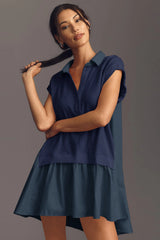 Fisoew Women's Dark Blue Oversized Patchwork Mini Dress