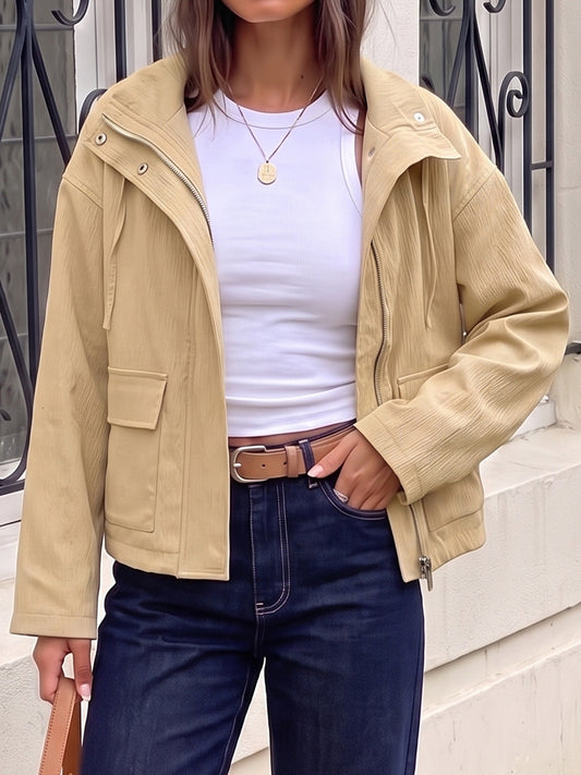 Cropped Lightweight Safari Fall Jackets With Pockets