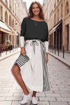 Long Sleeve Striped Drawstring Maxi Dresses