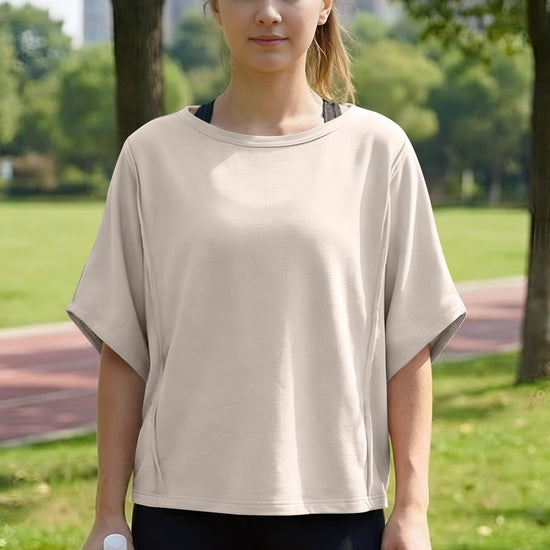 Fisoew Women's Khaki Oversized Crop Tops Summer T-Shirt - Fisoew