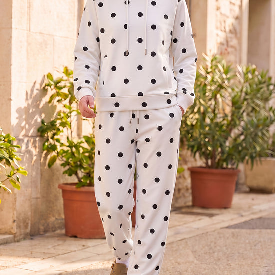Polka Dot Long Sleeve Hooded With Jogger Pants Sets - Fisoew