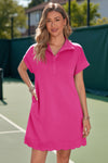 Womens Rose Red Collared V Neck Dresses Fisoew - Fisoew