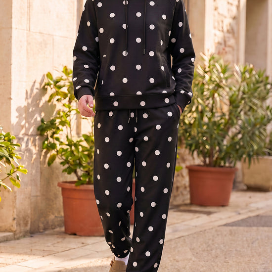 Polka Dot Long Sleeve Hooded With Jogger Pants Sets - Fisoew