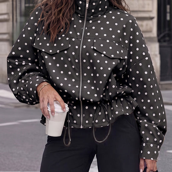 Zip Up Polka Dot Drwatring Jackets - Fisoew