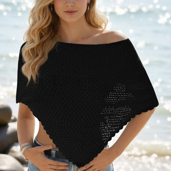 Fisoew Women's Black Sheer Shawl Boho Crochet Cover Ups - Fisoew